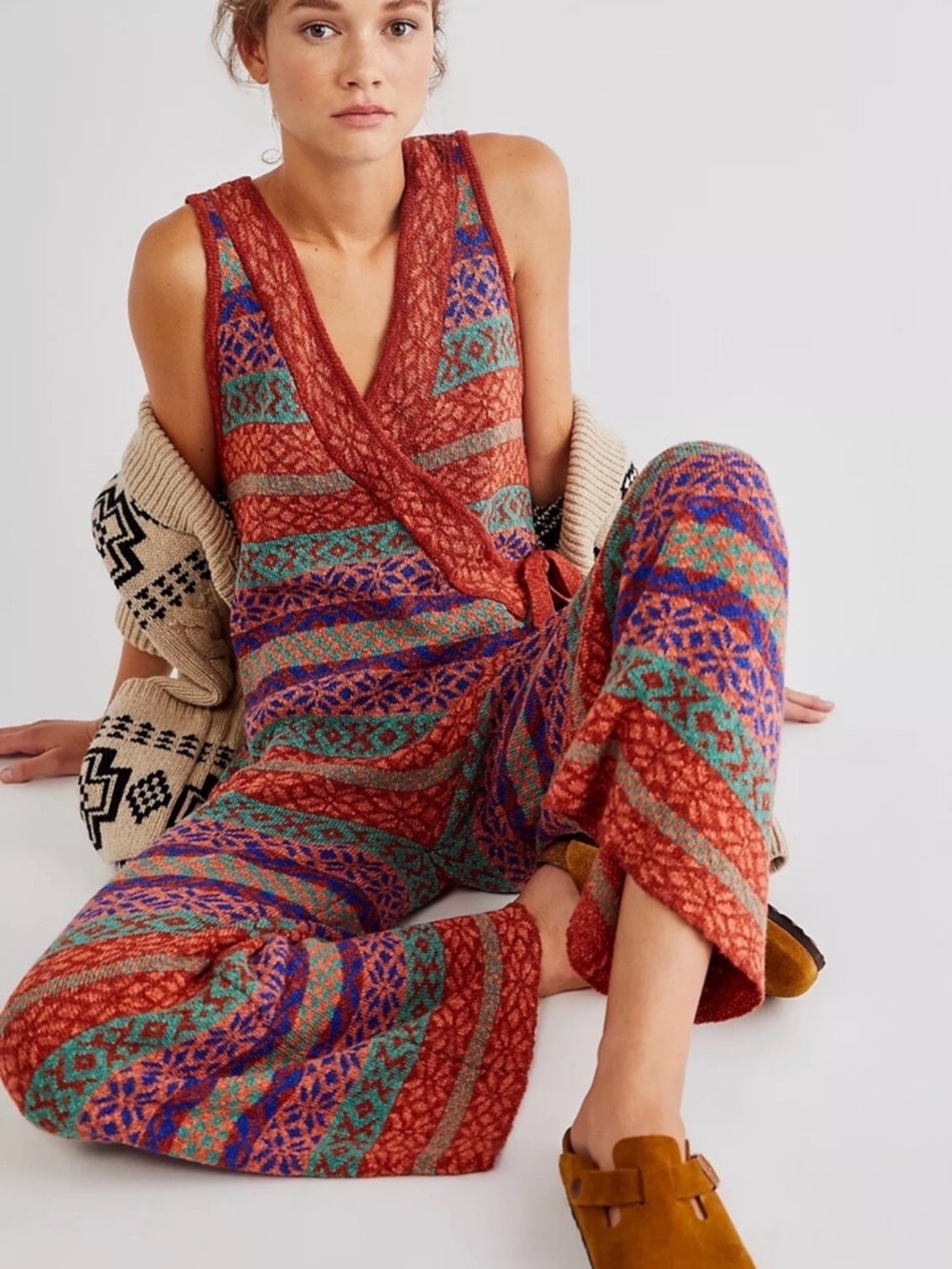 We The Free Rust, Teal & Purple Patterned Knit Jumpsuit